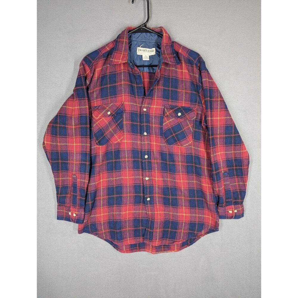 Vtg Trails End Acrylic Flannel Shirt Mens Medium Red Plaid Grunge 80s